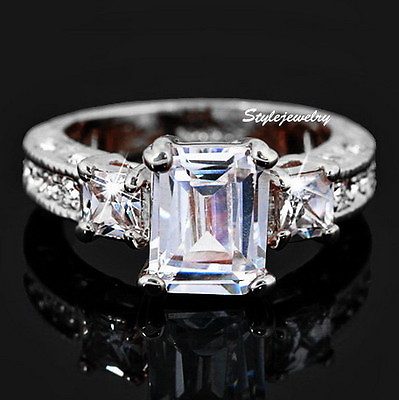#ad 18k White Gold Plated Made with Swarovski Crystal Wedding Engagement Ring R27 AU $15.99