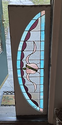 #ad ANTIQUE STAINED LEADED GLASS ARCHED TRANSOM WINDOW Philadelphia entrance 1930 $495.00