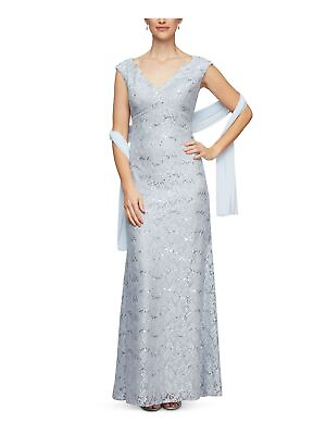 #ad ALEX EVENINGS Womens Gray V back Shawl Sleeveless Fit Flare Dress Petites 16P $37.99