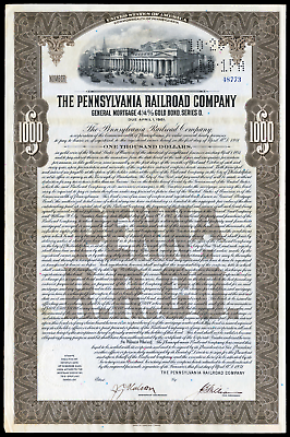 #ad 1931 Pennsylvania Railroad Great Depression Era $1000 50 Year Gold Coin Bond VG $4.99