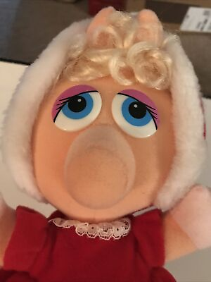 #ad Vintage 1987 Jim Hensons Muppets Baby Miss Piggy Red Christmas Dress Plush $6.99
