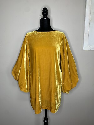 #ad #ad Anthropologie RHODE Balloon Sleeve Velvet Mini Dress Mustard Yellow Womens Sz S $249.00