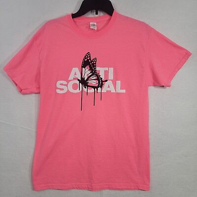 #ad Butterfly Graphic Shirt Anti Social Womens Size Medium Pink $11.25