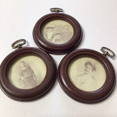 #ad Vintage Miniature Round Wood Frames 3 1 4quot; Lot of 3 $24.00