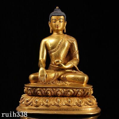 #ad 10quot; collection China Tibet Pure copper gilt set gemstone Sakyamuni statue $2905.00