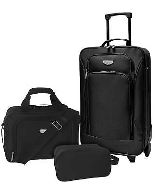 #ad 3 Piece Euro Carry on Luggage Set Black $38.99