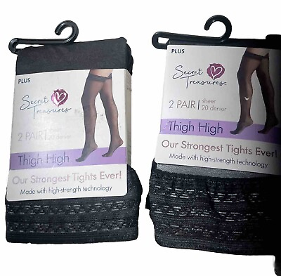 #ad Secret Treasures Thigh High Tights Black Beige 2 2 pair Plus Sheer $18.00