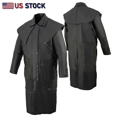 #ad Genuine Old School Leather Duster Men#x27;s Black Full Length Removable Cape #SH910 $299.00