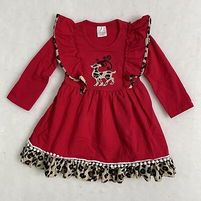 #ad Girl’s Boutique Style Christmas Reindeer Red Flutter Front Dress Sz S 12 24mos $11.99