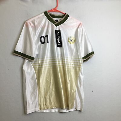 #ad Asphalt Mens Small Jersey T Shirt White Gold Olive Soccer 01 V Neck Short Sleeve $11.89
