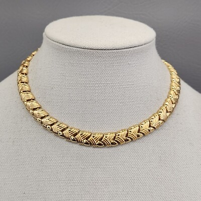 #ad Monet Necklace Vtg Choker Textured Gold Tone Linked Chain 16quot; $39.99