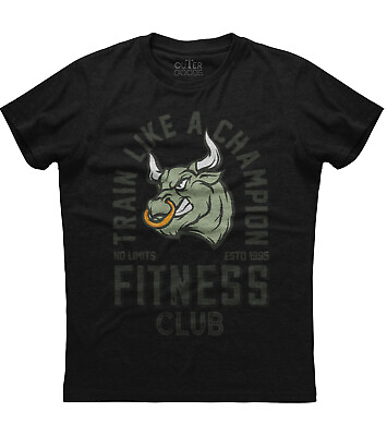 #ad Train Like A Champion Fitness Club Mens Short Sleeve New Cotton Black T shirt $19.95