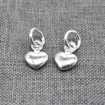 #ad 4pcs of 925 Sterling Silver Small Shiny Love Heart Charms 2 sided for Necklace $9.31