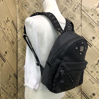 #ad MCM Visetos Backpack Studs Black Leather Solver Metal 31.5cm x 27cm x 12.5cm $374.11