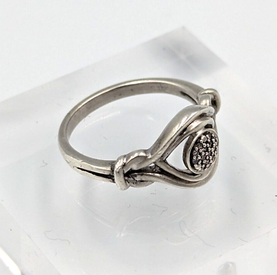 #ad Bryan Jewelry Sterling Silver 925 Love Knot 1 20 Ctw Single Cut Diamond Ring Sz7 $70.00