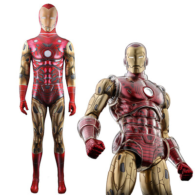 #ad Iron Man Cosplay Bodysuit Superhero Jumpsuit Halloween Adult Kids Costume Party $26.99