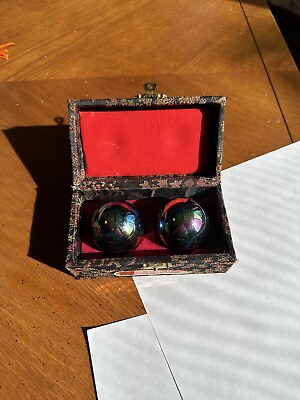 #ad VINTAGE Chinese Oriental Stress Exercise Massage Chime Balls In Case Set of 2 $20.00