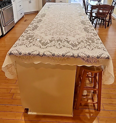 #ad 65 X 124 White Lace Tablecloth Grape Pattern Very Nice $25.00