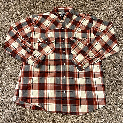 #ad Work n Sport Shirt Mens Extra Large Red White Button Up Pearl Snap Western $9.99