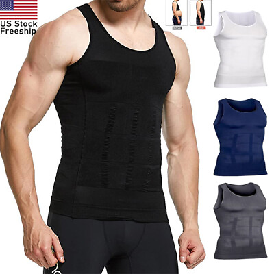 #ad Mens Slimming Body Shaper Belly Chest Compression Vest Girdle T Shirt Tank Top $9.99