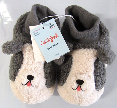 #ad NEW MSRP $15.00 Cat amp; Jack Toddler Gray White PUPPY DOG Slippers S 5 6 $5.99