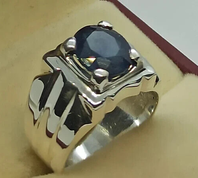 #ad Royal Natural 4.5 Carat Blue Sapphire Mens Ring Sterling Silver 925 gift jewelry $130.00