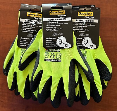 #ad 12 Pair Gasoline Lime Safety Gloves Latex Coated Grip Cut Resistant $19.99