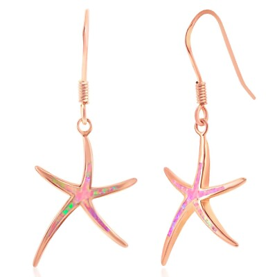 #ad Sterling Silver Pink Inlay Opal Starfish Earrings Rose Gold Plated $54.00