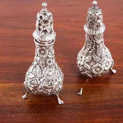 #ad A G SCHULTZ BALTIMORE STERLING SILVER SALT AND PEPPER SHAKERS # 33 REPOUSSE $199.50