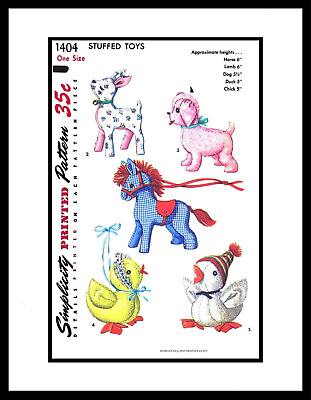 #ad Simplicity 1404 Pattern Stuffed Animal TOY Chick Horse Dog Duck Lamb $11.49