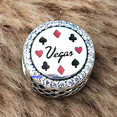 #ad Authentic 925 Sterling Silver Las Vegas Player Charm Exclusive Deck Red Poker $20.99