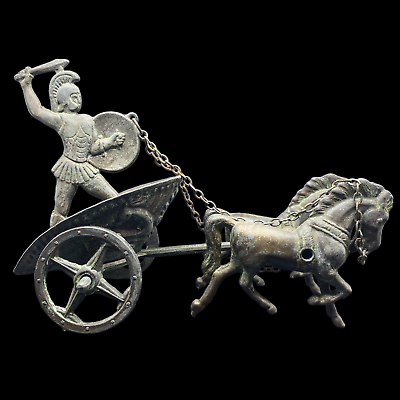 #ad Ancient Roman Gladiator Chariot Biga Rare Bronze Figure 700 BC $400.00