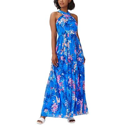 #ad Adrianna Papell Womens Chiffon Floral Pleated Halter Dress BHFO 9558 $43.99