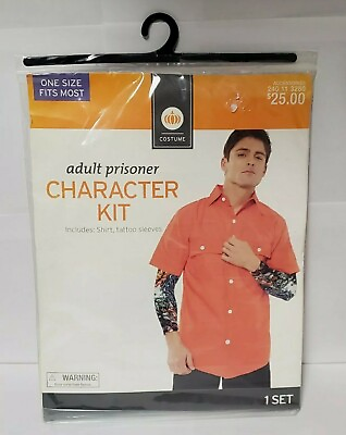 #ad Adult Prisoner Costume Character Kit Orange Shirt and Tattoo Sleeves $18.99