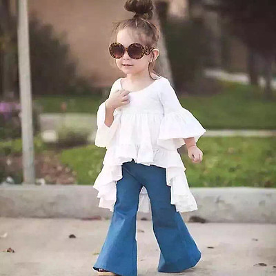 #ad Fashion Toddler Baby Girls Princess Trumpet Pants Wide leg Jeans Kids Clothes $8.82