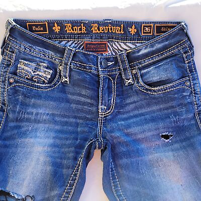 #ad Rock Revival Jean Skinny Dalia Jeans Womens Blue Size 26 Hot Style Distress $50.99