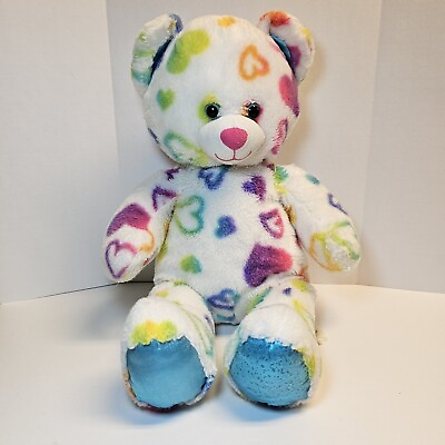 #ad Build A Bear Rainbow Hearts 17quot; White Teddy Bear Plush Stuffed Animal Clean $13.12