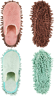 #ad 2 Pair Microfiber Slippers Floor Cleaning Chenille Mop Slippers Washable Cleanin $26.24