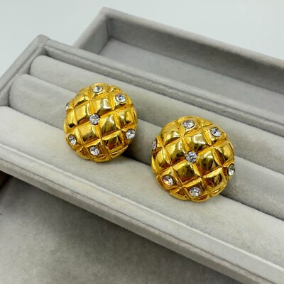 #ad Genuine Chanel Earrings Vintage Matelasse Gold Stone Rare Japan 412 80 $375.00