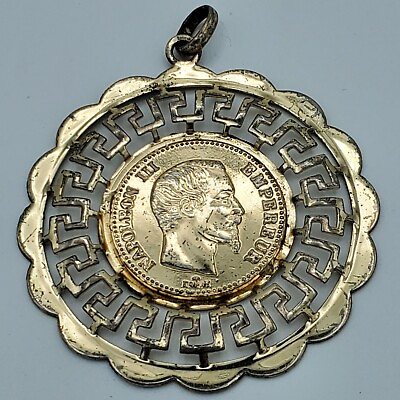 #ad Napoleon III Emperor Large Necklace Charm antique Pendant coin vintageFrance $231.99