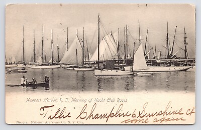 #ad c1905 Newport Rhode Island RI Harbor Yacht Club Races Sailboats Antique Postcard $8.75