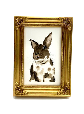 #ad Rabbit Bunny Painting Watercolor Original Framed Art Easter Decor $155.00