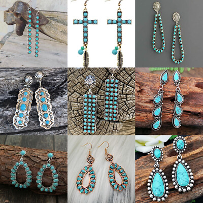 #ad Boho 925 Silver Turquoise Earrings Hook Dangle Drop Women Party Wedding Jewelry C $2.25