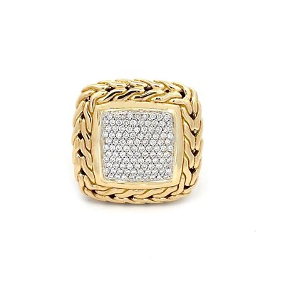 #ad John Hardy Ring Diamonds 18k Yellow Gold Classic Chain Square Large Size 8.75 $3299.00