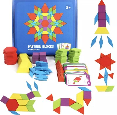 #ad 155 Pieces Wooden Puzzle Montessori Pattern Blocks Educational Toy Development $9.99