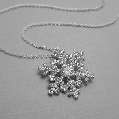 #ad Romantic Snowflake Cubic Zircon 925 Silver Necklace Pendant Women Party Gift C $3.41