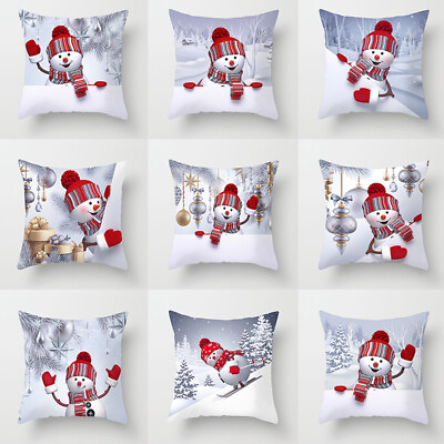 #ad Christmas Snowman Pillow Case Polyester Home Sofa Car Throw Cushion Cover Decor $2.66