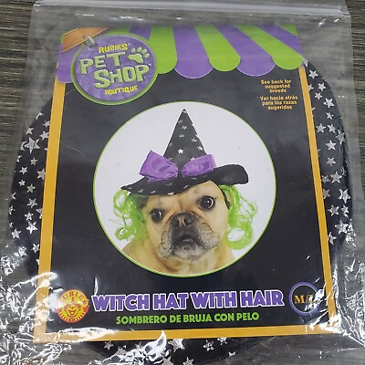 #ad NEW Rubies Pet Shop Boutique M L Dog Witch Hat WIG Dog Costume Halloween $6.95
