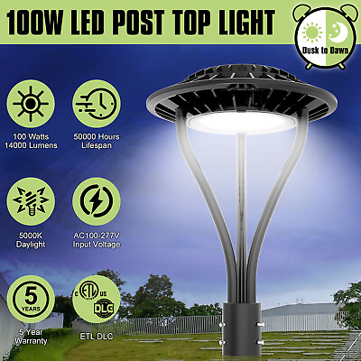 #ad 100W LED Circular Area Pole Light Dusk to Dawn Commercial Post Top Fixture 5000K $141.34