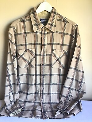 #ad Mens John BLair Brown Black Plaid Long Sleeve Button Up Flannel Shirt Large $19.99